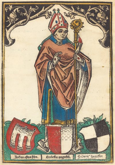 Augsburgin piispa kolmella vaakunalla tekijältä German 15th Century