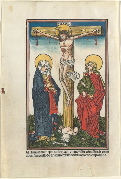 Kristus ristillä Neitsyen ja Pyhän Johanneksen kanssa tekijältä German 15th Century