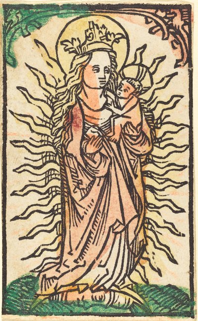 Madonna ja lapsi loistossa seisovat puolikuussa tekijältä German 15th Century