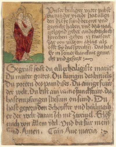 Madonna ja lapsi kunniassa hemmottelun ja rukouksen kanssa tekijältä German 15th Century