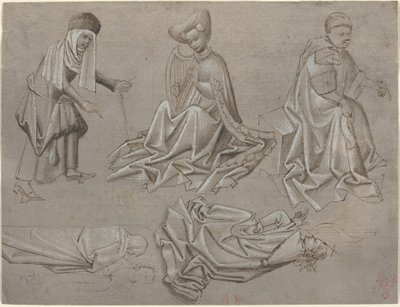 Tutkimuksia kuudelle hahmolle (arkki mallikirjasta) [recto] tekijältä German 15th Century