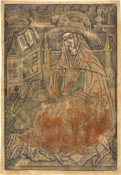 Pyhä Hieronymus opiskelussaan tekijältä German 15th Century or Master of the Aachen Madonna