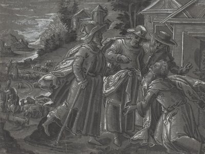 Abraham viihdyttämässä enkeleitä [verso] tekijältä German 16th Century