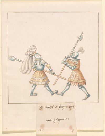 Freydal, The Book of Jousts and Tournament of Emperor Maximilian I: Combats on Foot (Jousts) (Nide III): G. Wolf von Fürstenberg mit Heleparten, levy 141 tekijältä German 16th Century