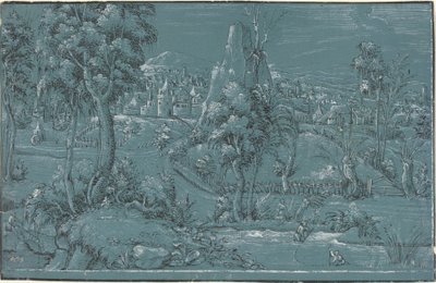 Maisema miesten kalastuksen kanssa tekijältä German 16th Century
