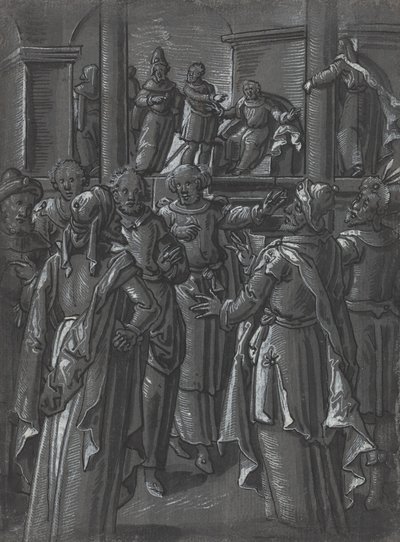 Ylimmäinen pappi Pilatuksen edessä [verso] tekijältä German 16th Century