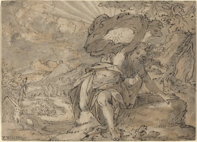Allegorinen naishahmo maisemassa [recto] tekijältä German 17th Century