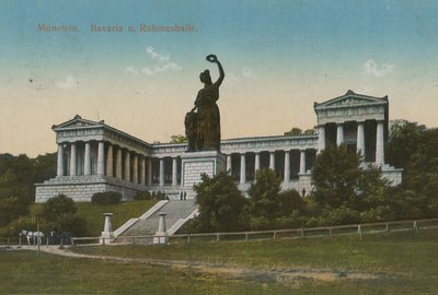 Bavaria-patsas ja Ruhmeshalle, München. Vuonna 1913 lähetetty postikortti. tekijältä German Photographer
