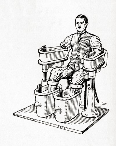 1800-luvun galvaaninen kylpyamme tai Schnee Four Cell Bath, julkaisusta Meyers Lexicon, pub. 1927 (painettu) tekijältä German School