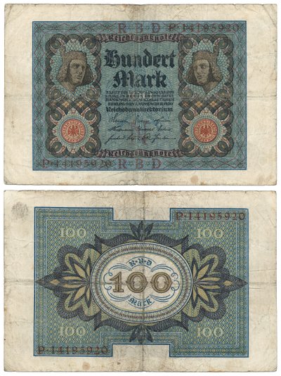 Sadan markan seteli, 1920 (recto ja verso) tekijältä German School