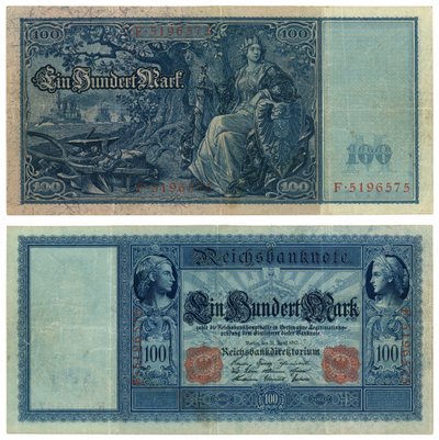 Sadan markan seteli, 1910 (recto ja verso) tekijältä German School