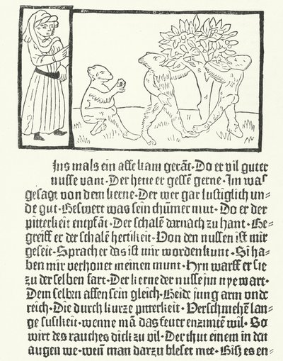 Kohtaus kirjasta "Der Edelstein" (Jalokivi), kirjoittanut Ulrich Boner (kaiverrus) tekijältä German School
