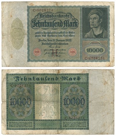 Kymmenentuhannen markan seteli, 1922 (recto ja verso) tekijältä German School
