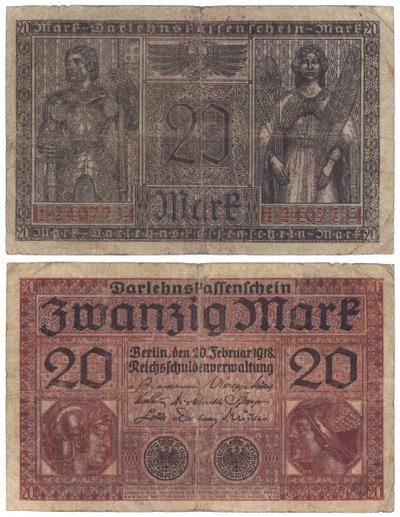 Kahdenkymmenen markan seteli, 1918 (recto ja verso) tekijältä German School