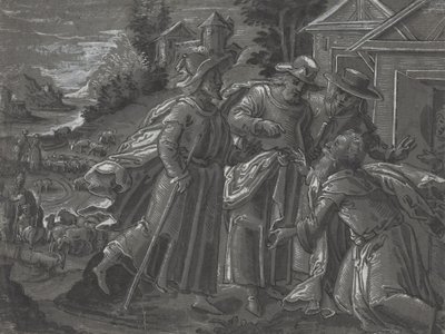 Abraham enkeleitä viihdyttämässä [kääntöpuoli], noin 1600 (tussi ja tussi). tekijältä German School
