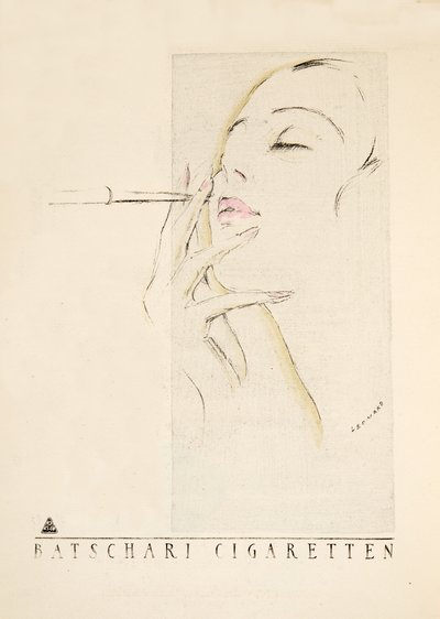 Batschari Cigarettenin mainos, julkaisusta Styl, pub.1922 (pokkaripainatus). tekijältä German School