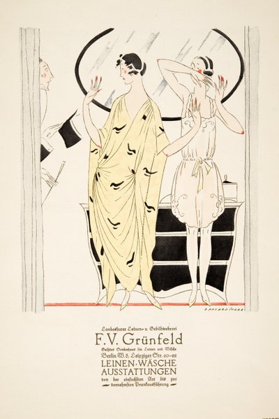 F.V. Grunfeldin mainos, julkaisusta Styl, pub.1922 (pochoir-painatus). tekijältä German School