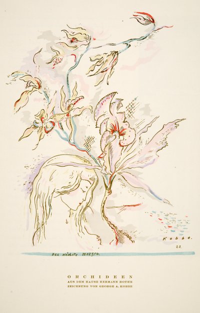 Mainos "Orchideen aus dem Hause Hermann Roth" lehdestä Styl, pub.1922 (pochoir-painatus). tekijältä German School