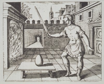 Alkemiallinen allegoria: Philosophers Egg, Michael Majerin (1687) Srutinium Chymicumista kuvattuna 1800-luvun lopulla julkaistussa taikuuden historiassa tekijältä German School