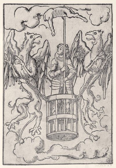 Aleksanteri Suuri kantoi ilmaan kahden griffinin toimesta, n. 1525 tekijältä German School