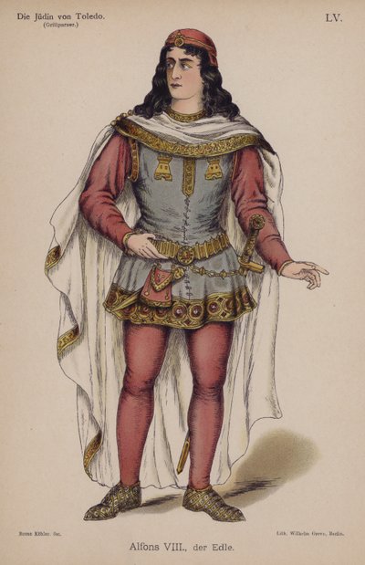 Alfonso VIII, aatelinen, Franz Grillparzerin teoksesta Die Judin von Toledo (Toledon juutalainen) (värilitho) tekijältä German School