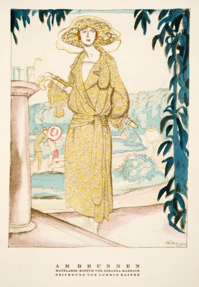 Am Brunnen, Johanna Marbachin asu, julkaisusta Styl, pub.1922 (pochoir-painatus). tekijältä German School
