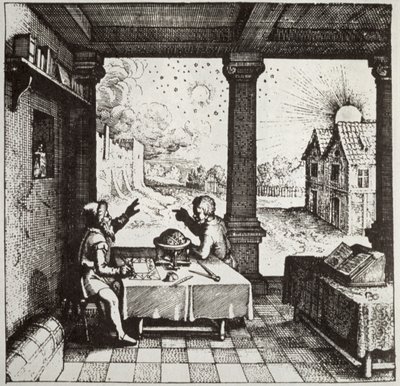 Astrologi heittää horoskooppia, kopio kuvituksesta Robert Fluddin Utriusque Cosmi Historiasta, Oppenheim 1617, käytetty Historia of Magic, julkaistu 1800-luvun lopulla tekijältä German School
