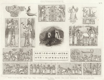 Muinainen Assyria. Kuva Bilder-Atlasista (kaiverrus) tekijältä German School