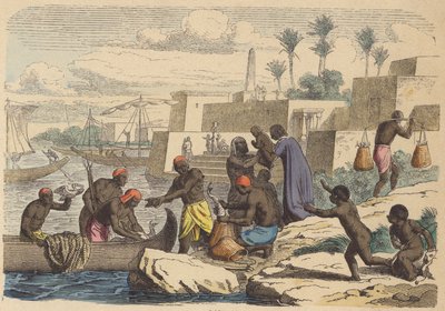 Muinaiset egyptiläiset kalastajat (värillinen kaiverrus) tekijältä German School