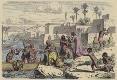 Muinaiset egyptiläiset kalastajat (värillinen kaiverrus) tekijältä German School