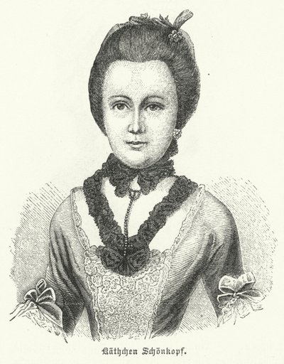 Anna Katharina Schoenkopf (1746-1810), inspiraationa saksalaisen kirjailijan Johann Wolfgang Goethen rakkausrunoille Anttenlieder tekijältä German School