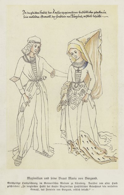 Itävallan arkkiherttua Maximilian ja hänen morsiamensa, Burgundin Maria (värilitho) tekijältä German School