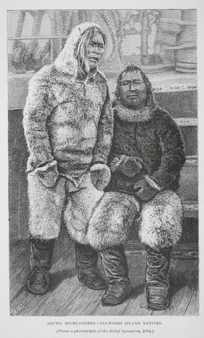 Arctic Highlanders - Saunders Island Natives, pubi. Lontoo 1886 (kaiverrus) tekijältä German School