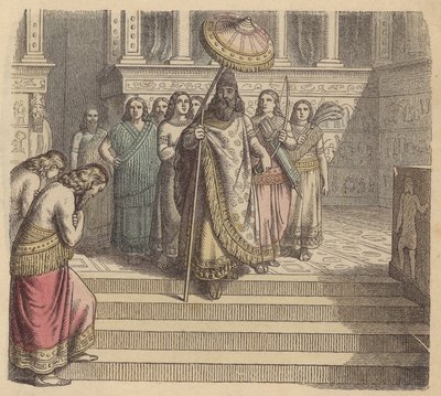 Assyrian kuningas ja hänen seurueensa (värillinen kaiverrus) tekijältä German School