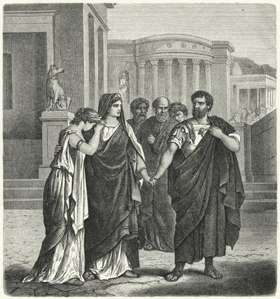Atilius Regulus valmistautuu lähtemään Roomasta palatakseen vankeuteen Karthagoon (kaiverrus) tekijältä German School