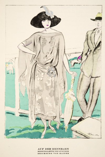 "Auf der Rennbahn", Guntherin kilpa-asujen mainos, julkaisusta Styl, pub.1922 (pochoir-painatus). tekijältä German School