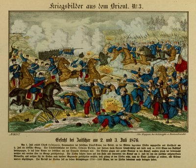 Taistelu Zajecarissa, 2.-3.7.1876, ensimmäisen serbo-ottomaanien sodan aikana (1876-77), Neuruppiner Bilderbogen, 1876 tekijältä German School