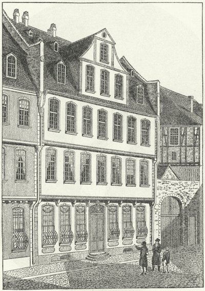 Saksalaisen kirjailijan ja valtiomiehen Johann Wolfgang von Goethen syntymäpaikka, Frankfurt, Saksa (kaiverrus) tekijältä German School