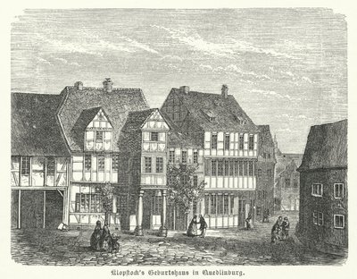 Runoilija Friedrich Gottlieb Klopstockin syntymäpaikka Quedlinburg, Saksa (kaiverrus) tekijältä German School