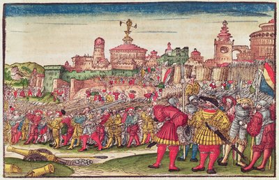 Ilmestyskirja, luku XXV, Lutherin Raamatusta, n. 1530 (värillinen puupiirros) tekijältä German School
