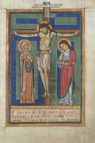 Canon Page sakramentaarista, ristiinnaulitseminen, n. 1150-1160 (tempera ja kultalehti pergamentilla) tekijältä German School