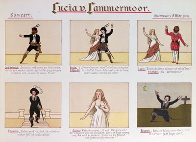 Sarjakuva, joka pilaa Donizettin oopperaa Lucia di Lammermoor (värilitho tekijältä German School