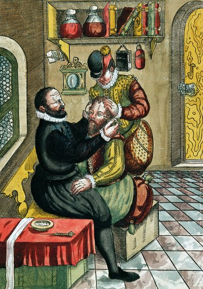 Kaihileikkaus, Georg Bartischin (1535-1636) Ophthalmodouleiasta, julkaistu Dresdenissä vuonna 1583 (värillinen puupainatus) tekijältä German School