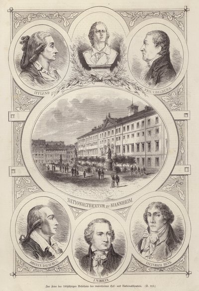 Tuomioistuimen ja kansallisteatterien satavuotisjuhla, Mannheim, Saksa (kaiverrus) tekijältä German School