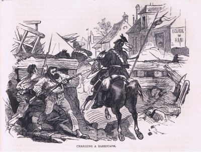 Charging a barricade, Cassells History of the sodan Ranskan ja Saksan välillä, julkaisija Cassell and Company Limited, n. 1890 (litho) tekijältä German School