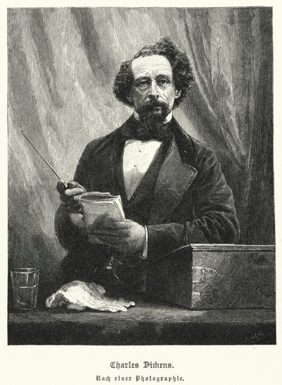 Charles Dickens, englantilainen kirjailija (litho) tekijältä German School