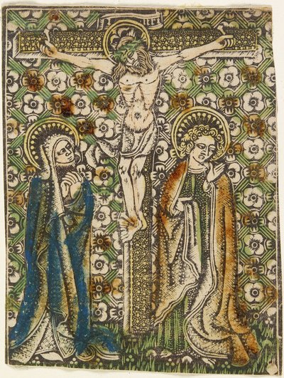 Kristus ristillä Marian ja Pyhän Johanneksen kanssa, n. 1460 (metallileikkaus) tekijältä German School