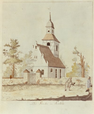 Kirkko Pankowissa, Berliinissä (värillinen etsaus) tekijältä German School