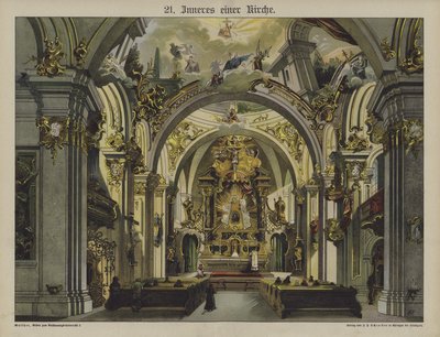 Kirkon sisustus (väri litho) tekijältä German School