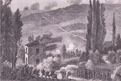 Combat at Chatillon, Cassells, Ranskan ja Saksan välisen sodan historia, julkaisija Cassell and Company Limited, n. 1890 (litho) tekijältä German School